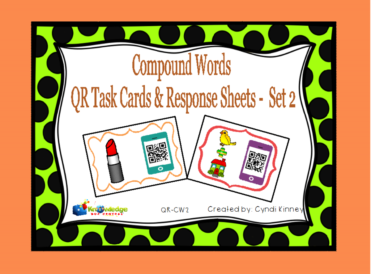 An educational teaching resource from Knowledge Box Central entitled Compound Words QR Task Cards & Response Sheets - Set 2 - EBOOK downloadable at Teach Simple.