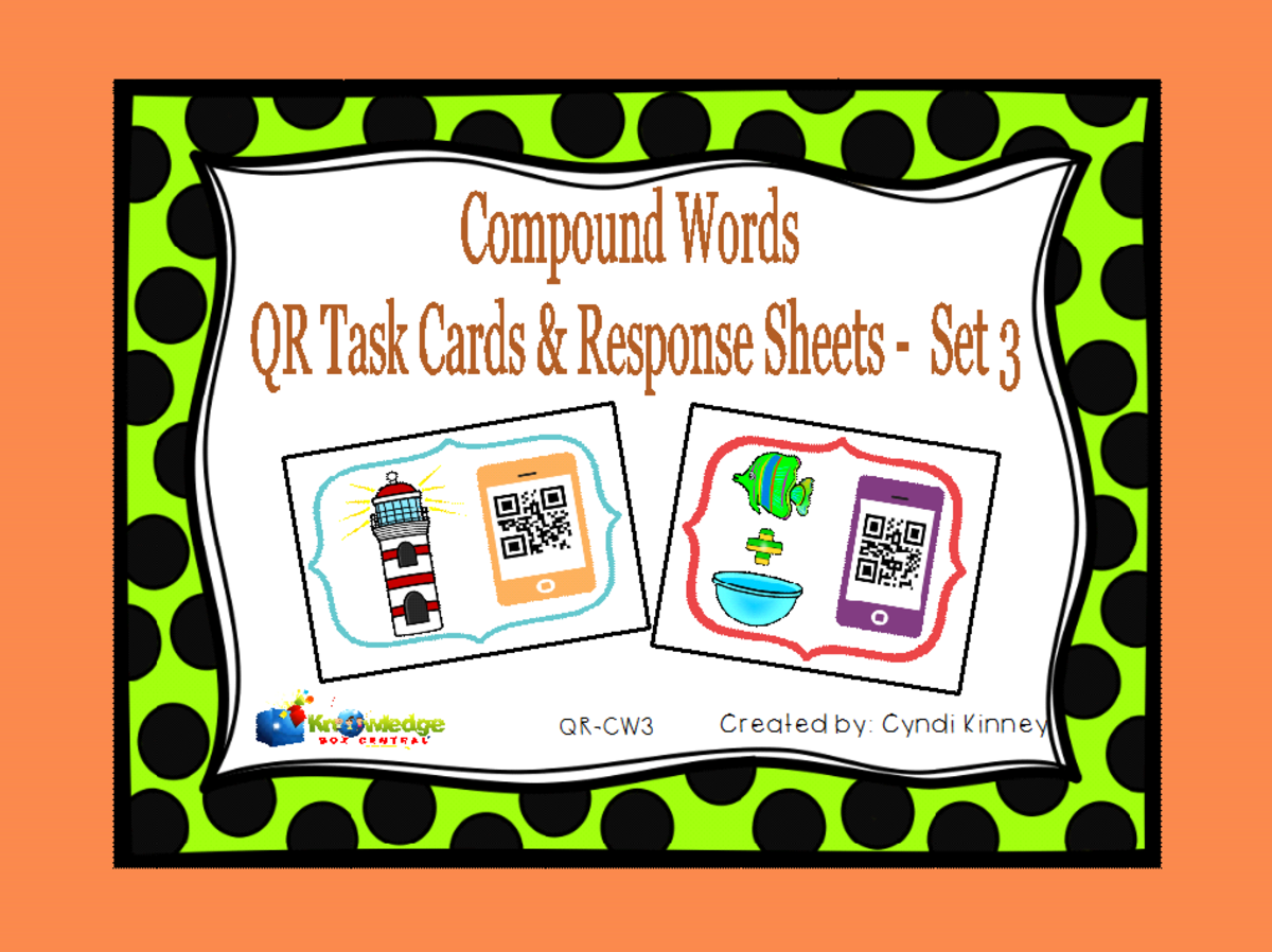 An educational teaching resource from Knowledge Box Central entitled Compound Words QR Task Cards & Response Sheets - Set 3 - EBOOK downloadable at Teach Simple.