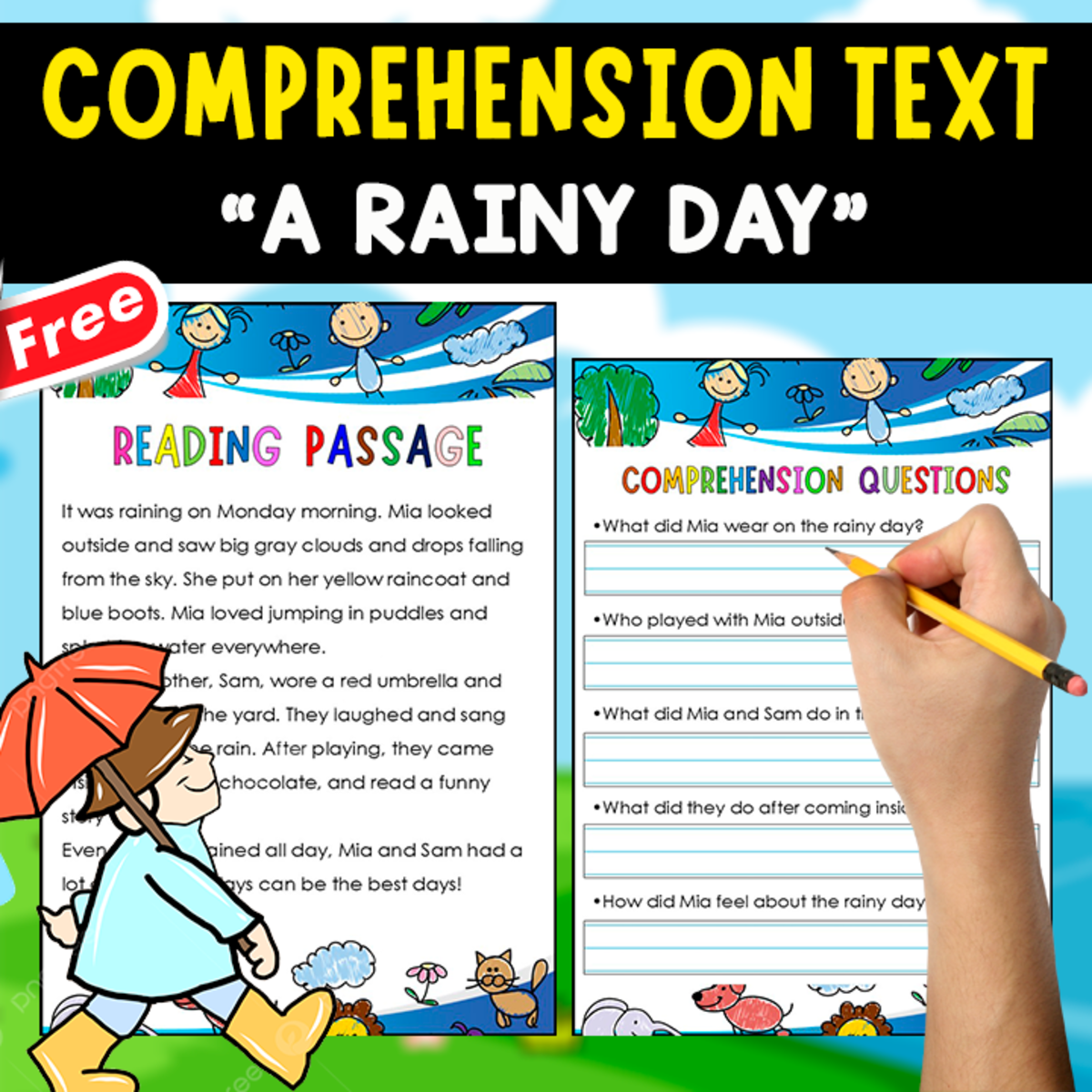 An educational teaching resource from EDITORIAL LAURA EDUCA entitled COMPREHENSION ACTIVITY + 4 ANCHOR CHARTS | A RAINY DAY downloadable at Teach Simple.