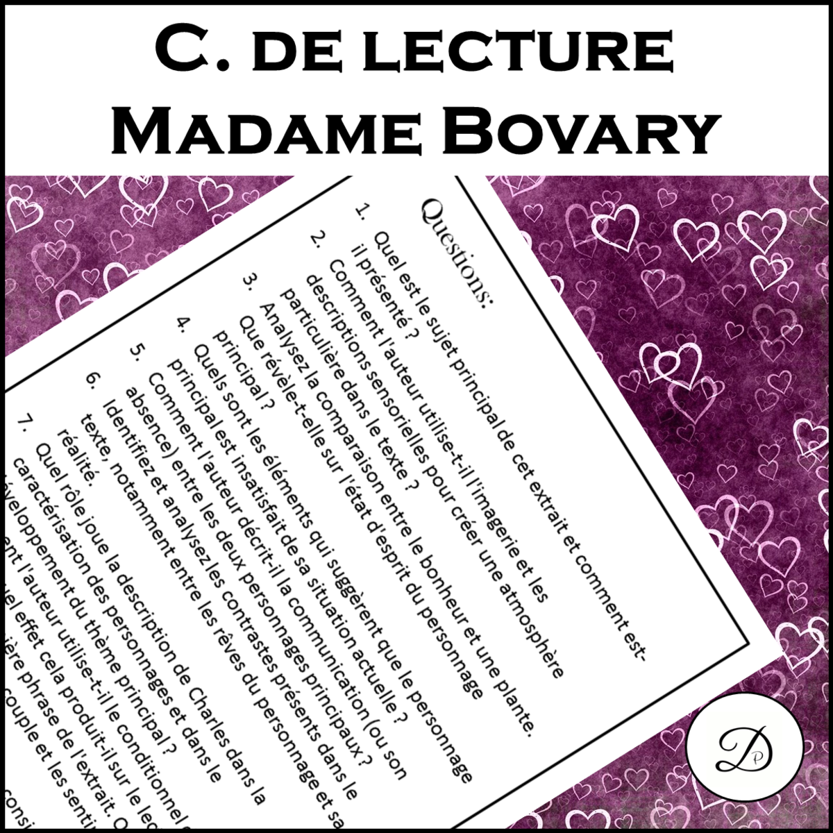 An educational teaching resource from French with Paul David entitled Compréhension de lecture - Madame Bovary downloadable at Teach Simple.