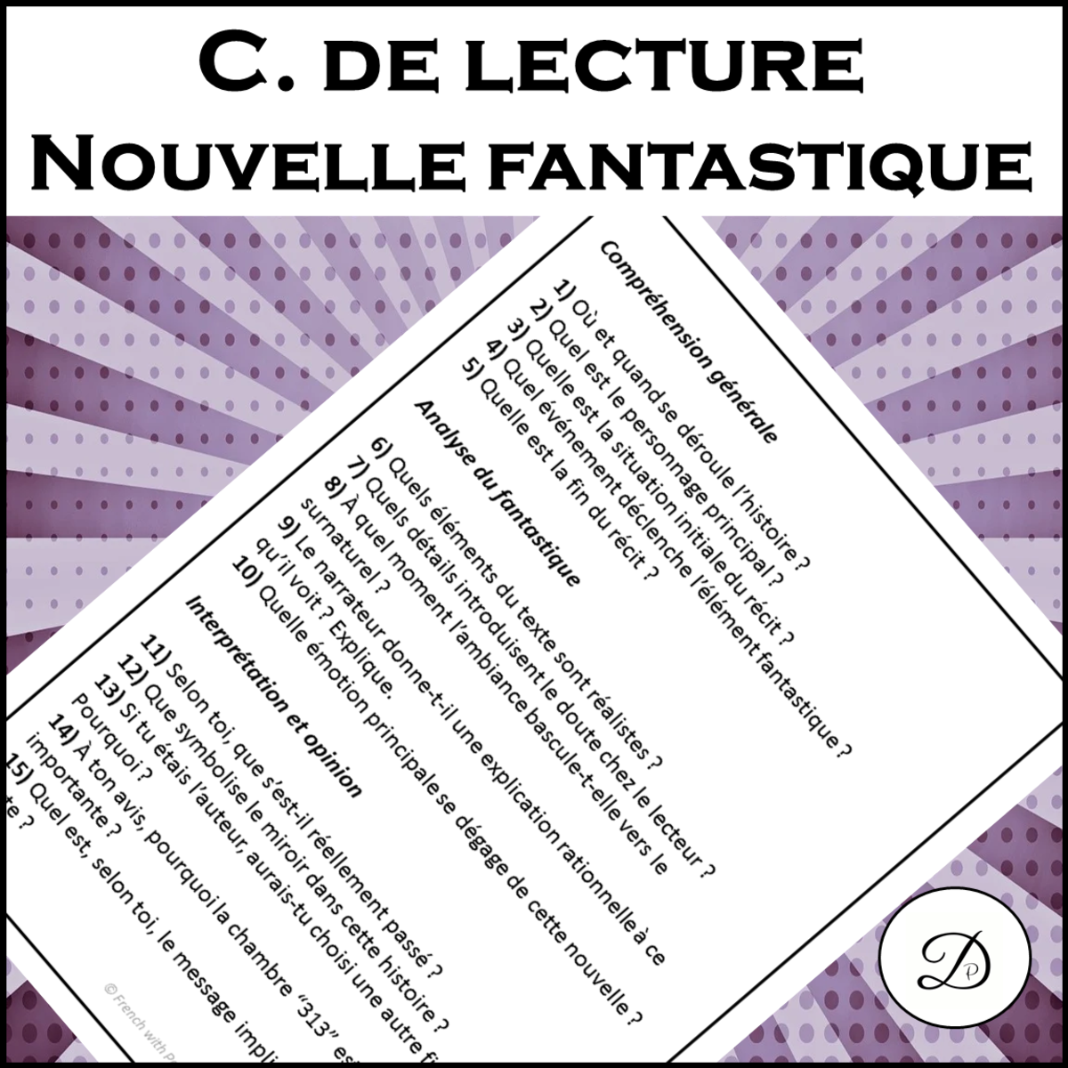 An educational teaching resource from French with Paul David entitled Compréhension de lecture - Nouvelle fantastique downloadable at Teach Simple.