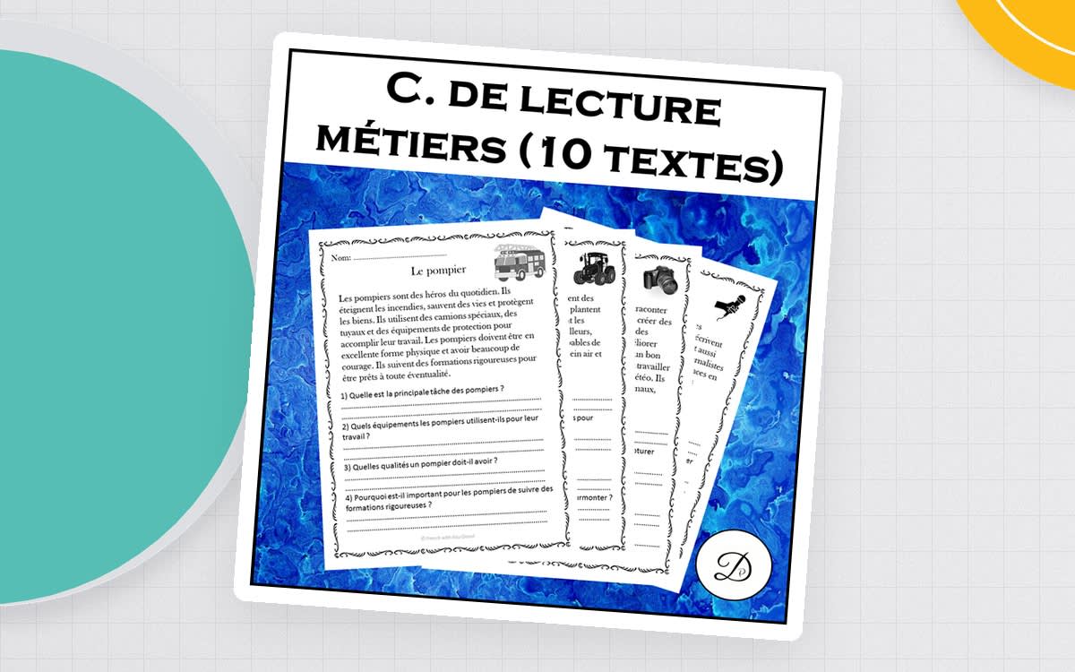 An educational teaching resource from French with Paul David entitled Compréhension de Lecture – Métiers (10 Textes) downloadable at Teach Simple.