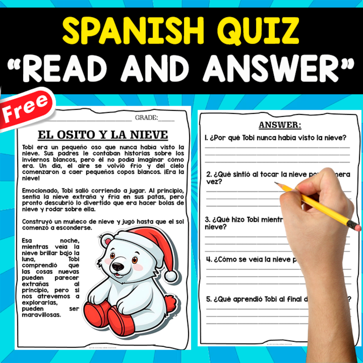 An educational teaching resource from EDITORIAL LAURA EDUCA entitled Comprehension Test in Spanish | EL OSITO Y LA NIEVE downloadable at Teach Simple.