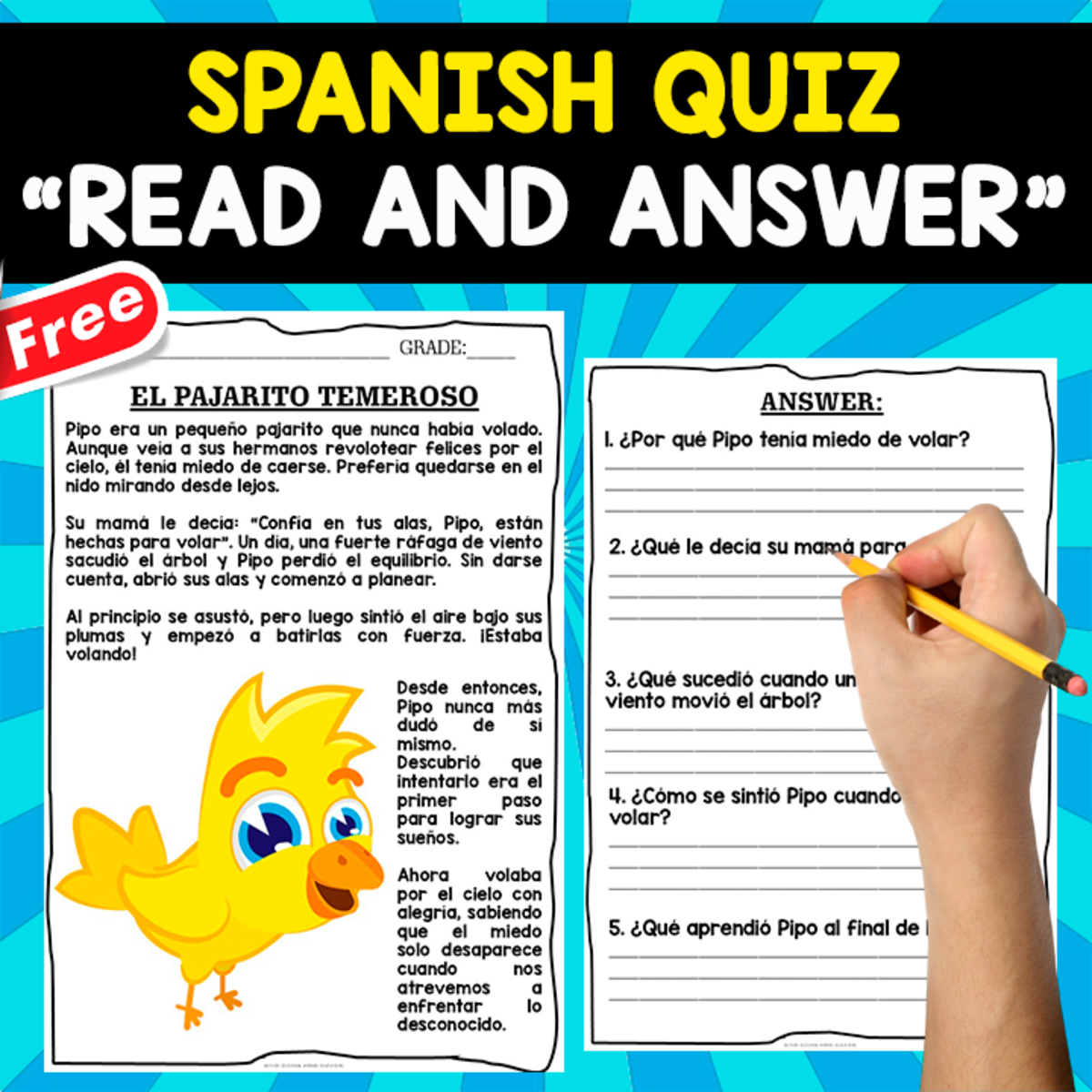 An educational teaching resource from EDITORIAL LAURA EDUCA entitled Comprehension Test in Spanish | El Pajarito downloadable at Teach Simple.