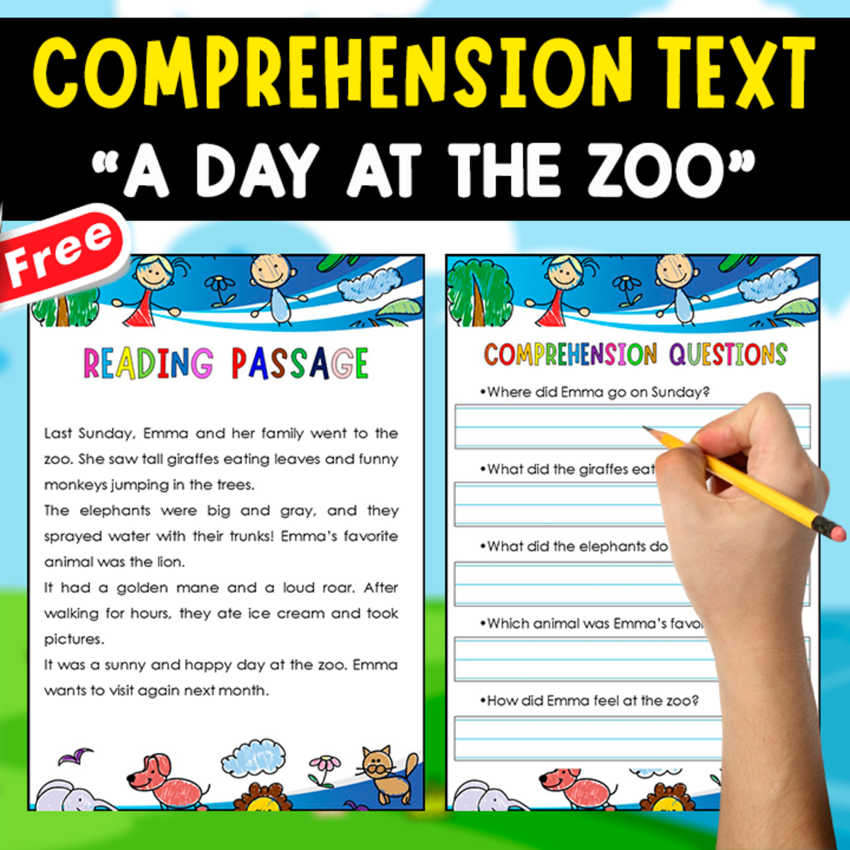 An educational teaching resource from EDITORIAL LAURA EDUCA entitled COMPREHENSION TEXT + 4 ANCHOR CHART | A DAY AT THE ZOO downloadable at Teach Simple.