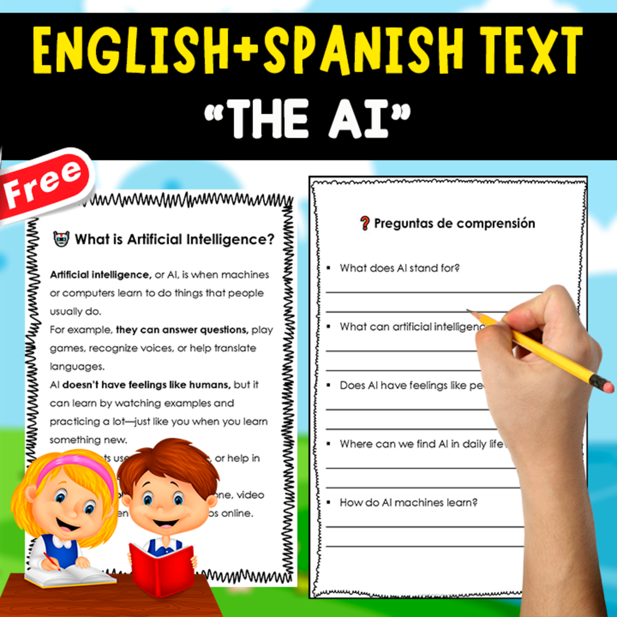 An educational teaching resource from EDITORIAL LAURA EDUCA entitled COMPREHENSION TEXT ENGLISH SPANISH | THE AI Artificial intelligence downloadable at Teach Simple.