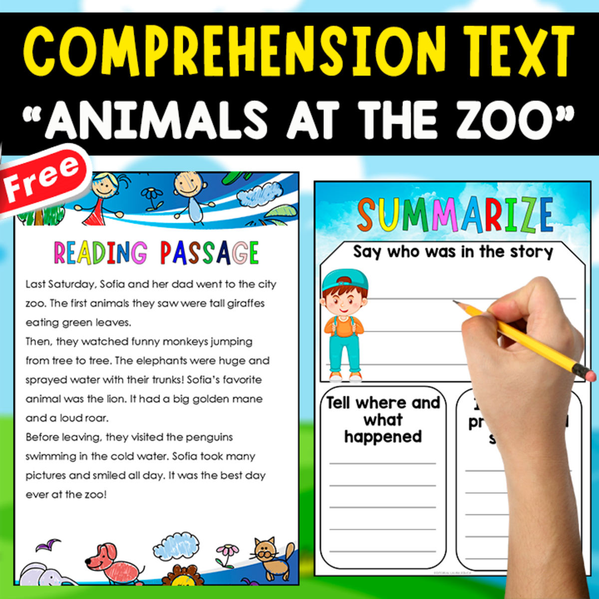 An educational teaching resource from EDITORIAL LAURA EDUCA entitled COMPREHENSION TEXT+ANCHOR CHART | ANIMALS AT THE ZOO downloadable at Teach Simple.