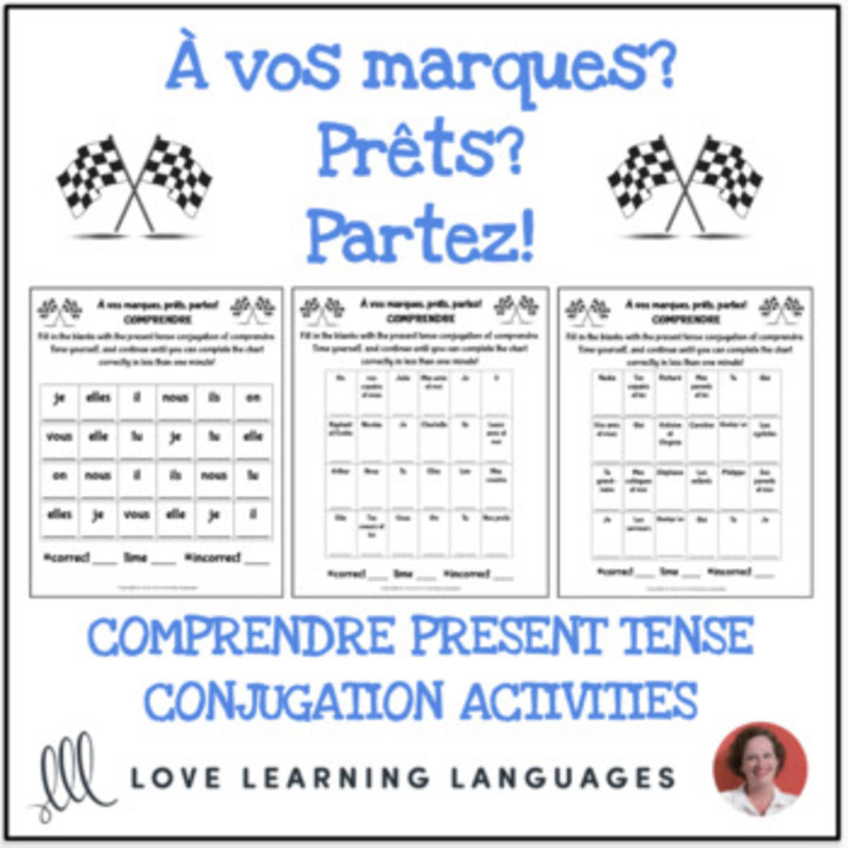 An educational teaching resource from Love Learning Languages entitled COMPRENDRE present tense conjugation practice - À vos marques, prêts, partez! downloadable at Teach Simple.