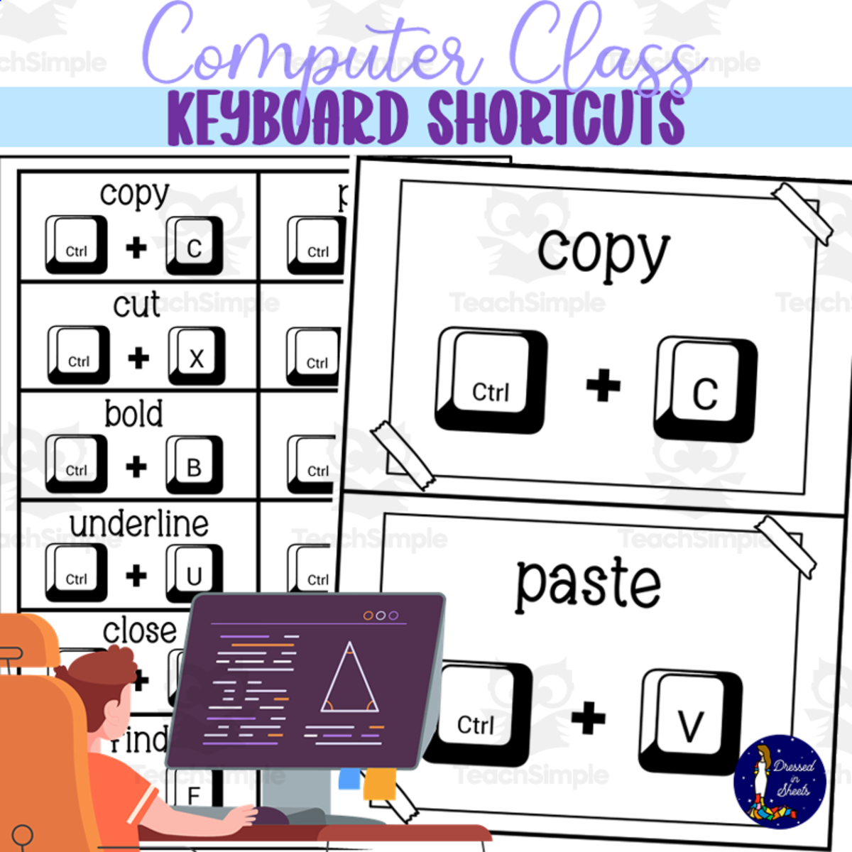 An educational teaching resource from Soumara Siddiqui entitled Computer Class Posters Keyboard Shortcuts downloadable at Teach Simple.