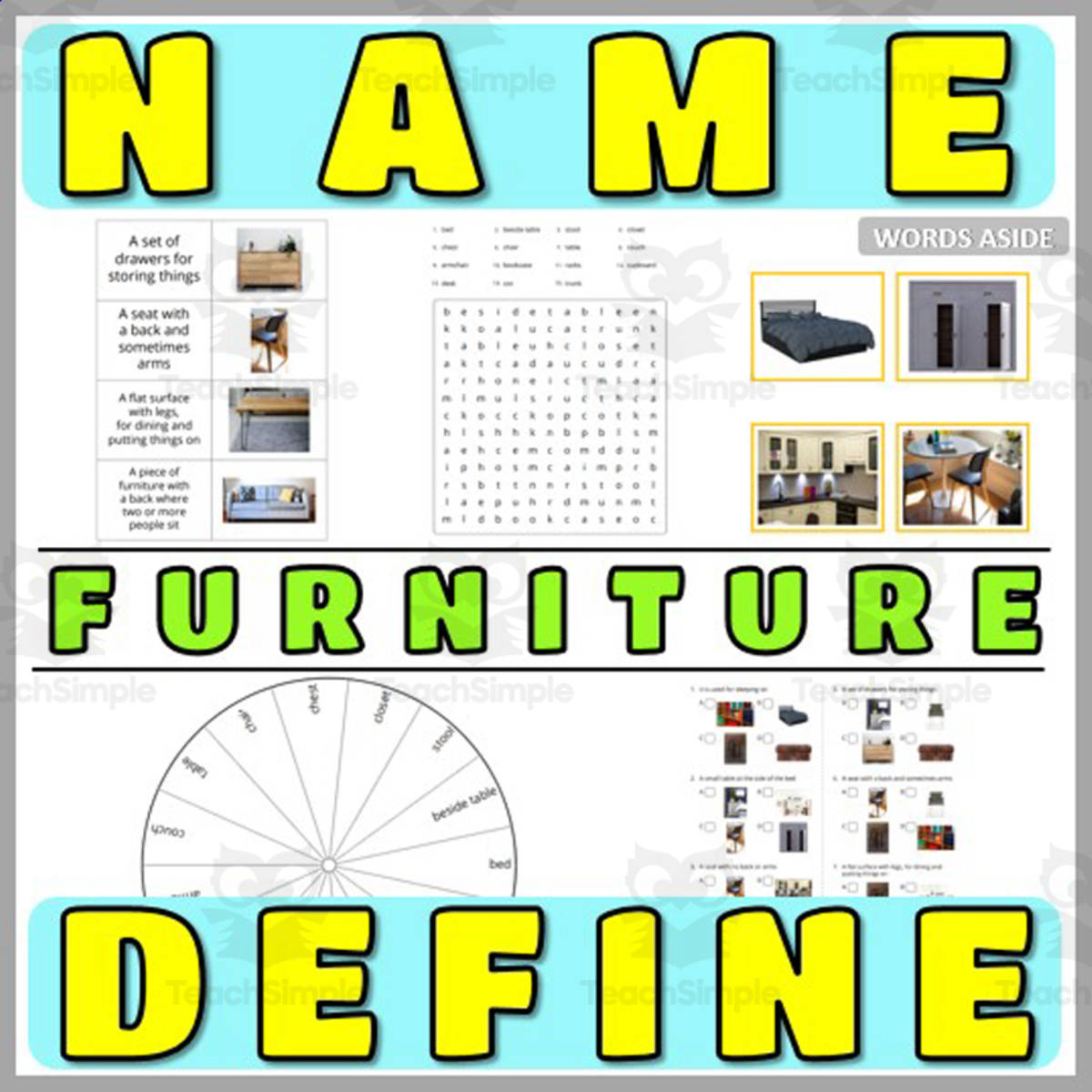 An educational teaching resource from WORDS ASIDE entitled Concept Nouns Naming and Definitions 18 downloadable at Teach Simple.
