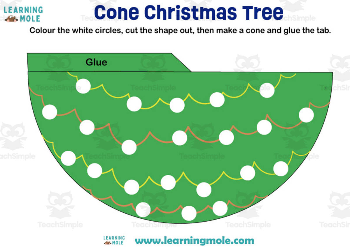 An educational teaching resource from Educational Voice entitled Cone Christmas Tree Activity downloadable at Teach Simple.