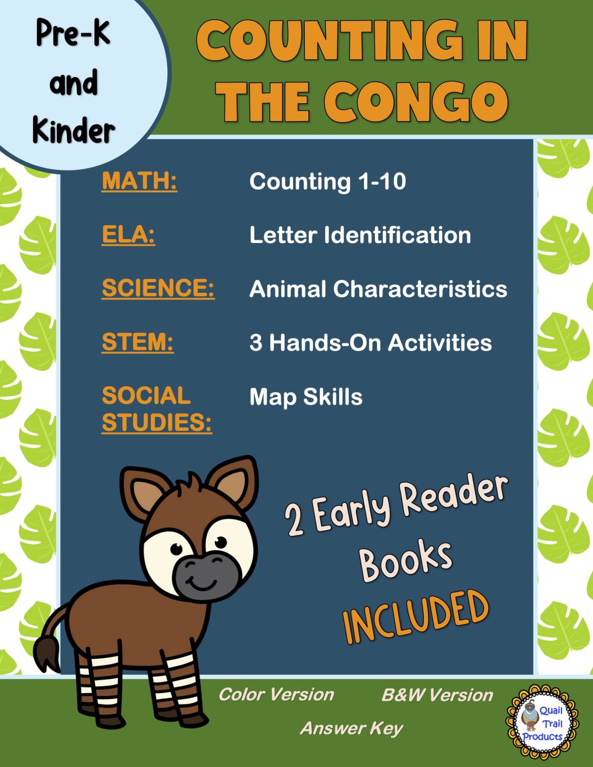 An educational teaching resource from Quail Trail Products entitled Congo Rainforest Worksheets & Activities | Cross-Curriculum downloadable at Teach Simple.