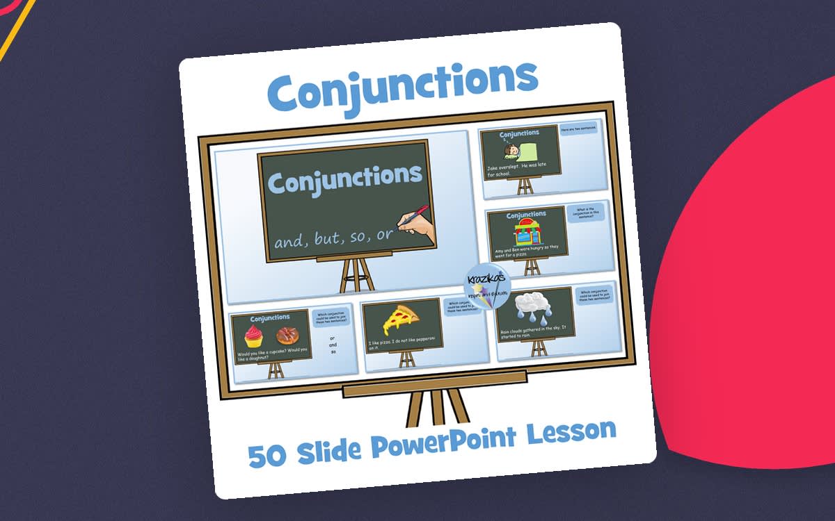 An educational teaching resource from Inspire and Educate By Krazikas entitled Conjunctions PowerPoint Lesson downloadable at Teach Simple.