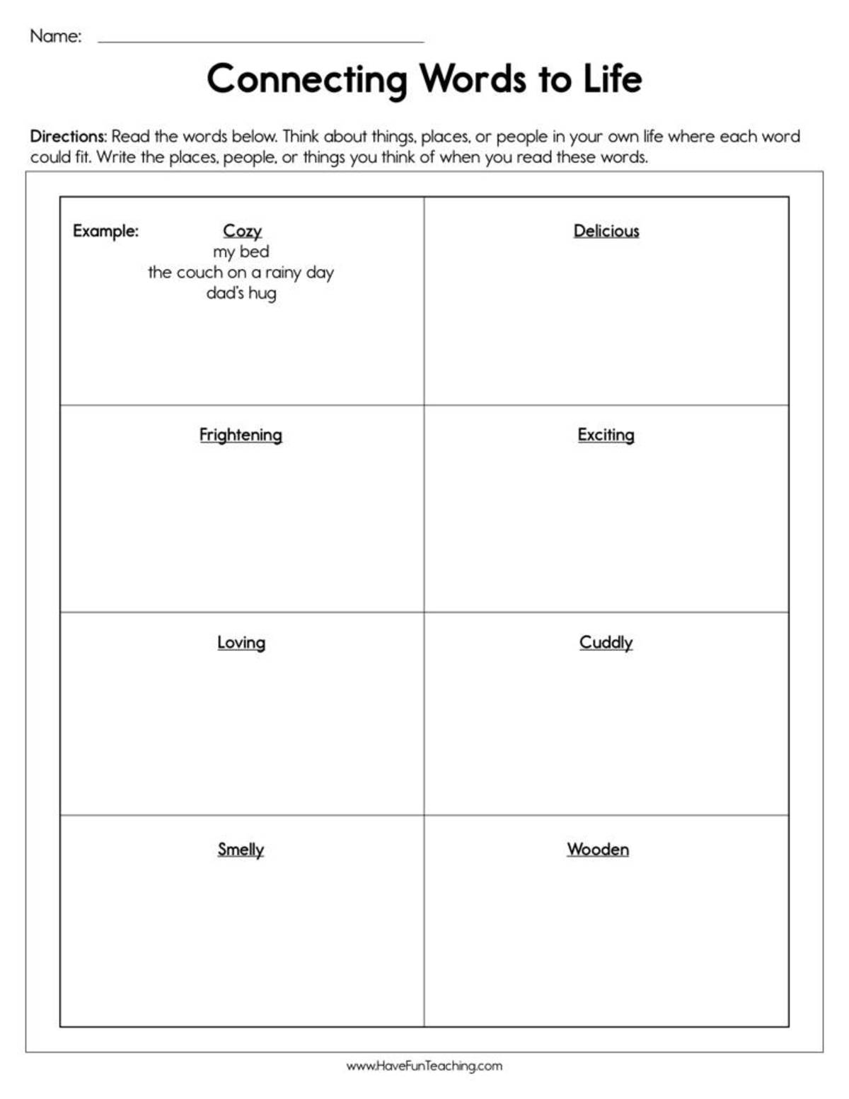 An educational teaching resource from Have Fun Teaching entitled Connecting Words to Life Worksheet downloadable at Teach Simple.