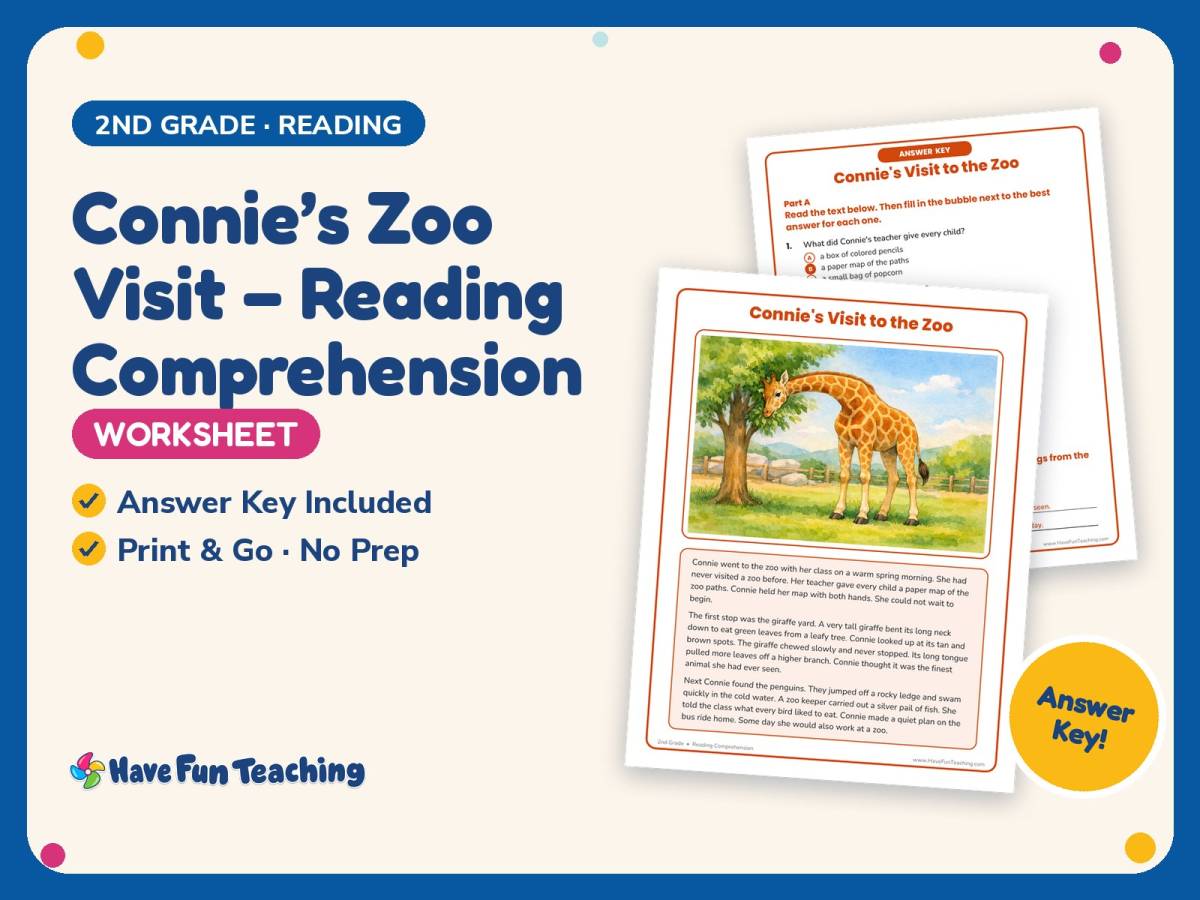 Connie’s Zoo Visit – Reading Comprehension Worksheet – 2nd Grade preview