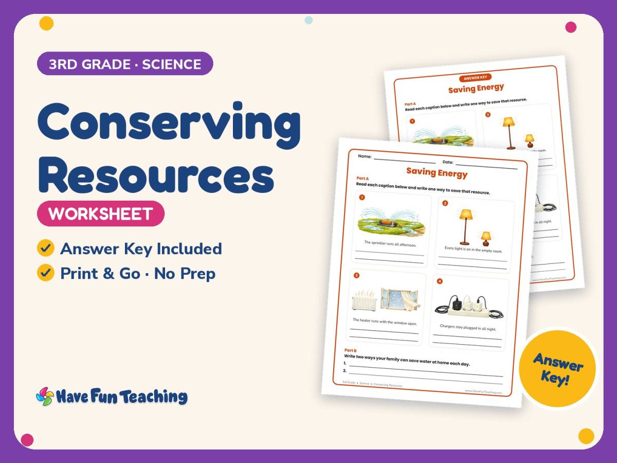 Conserving Resources Worksheet – 3rd Grade Earth Day Practice preview