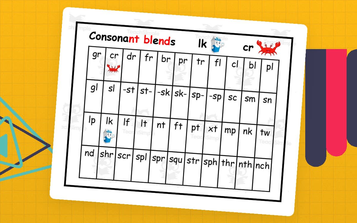 An educational teaching resource from Elementary Resources 4 U entitled Consonant Blends Chart – 44-Space Reference downloadable at Teach Simple.