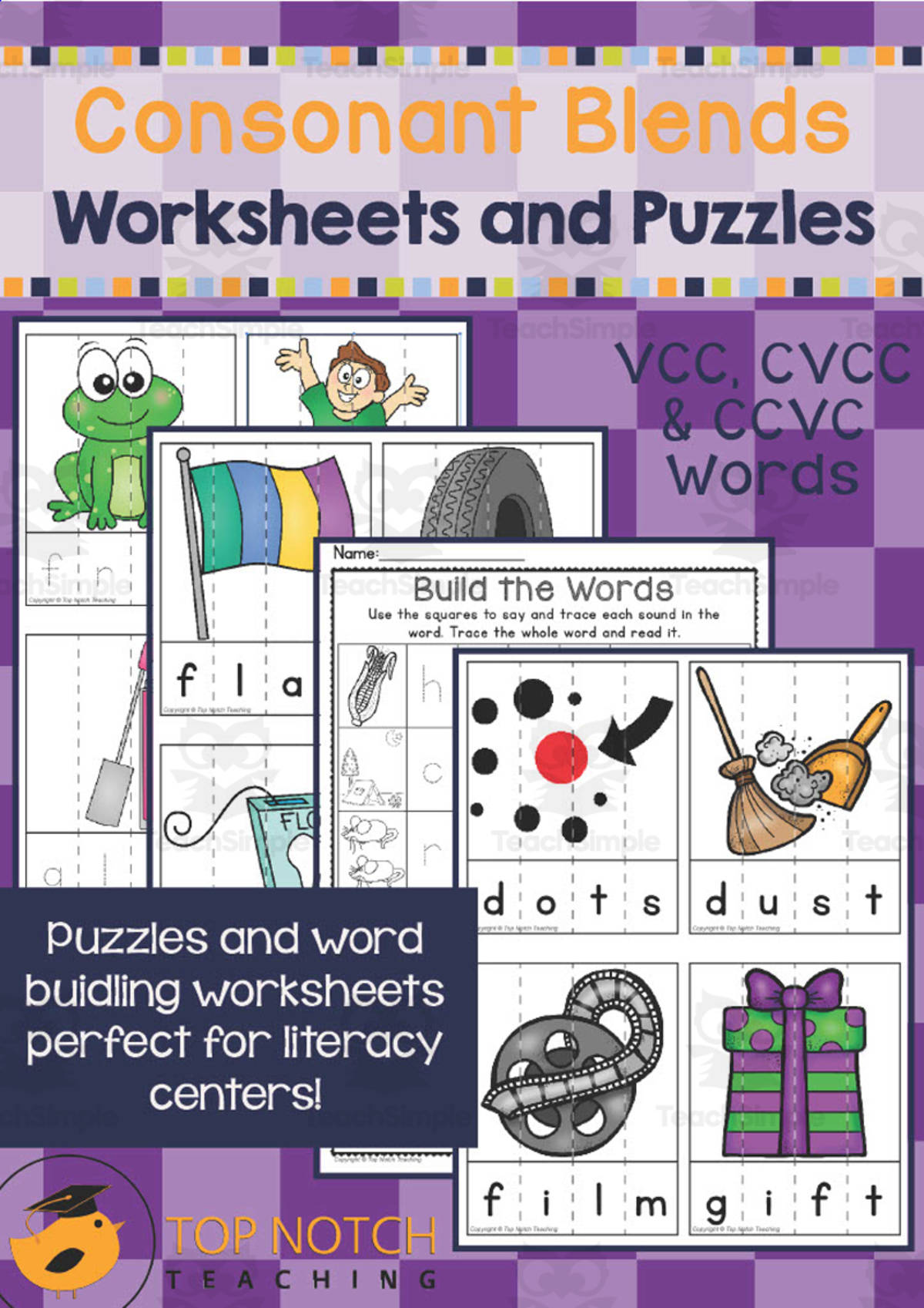 An educational teaching resource from Top Notch Teaching entitled Consonant Blends Worksheets and Puzzles - Part 1 downloadable at Teach Simple.