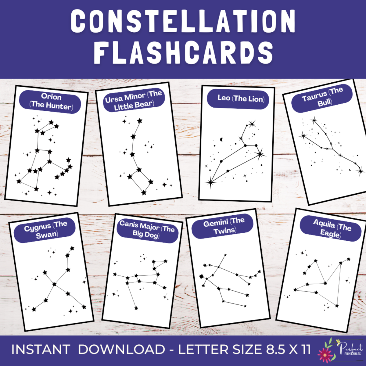 An educational teaching resource from Perfect_Printables entitled Constellations Flashcards: Astronomy STEM Space Activities For Kids downloadable at Teach Simple.