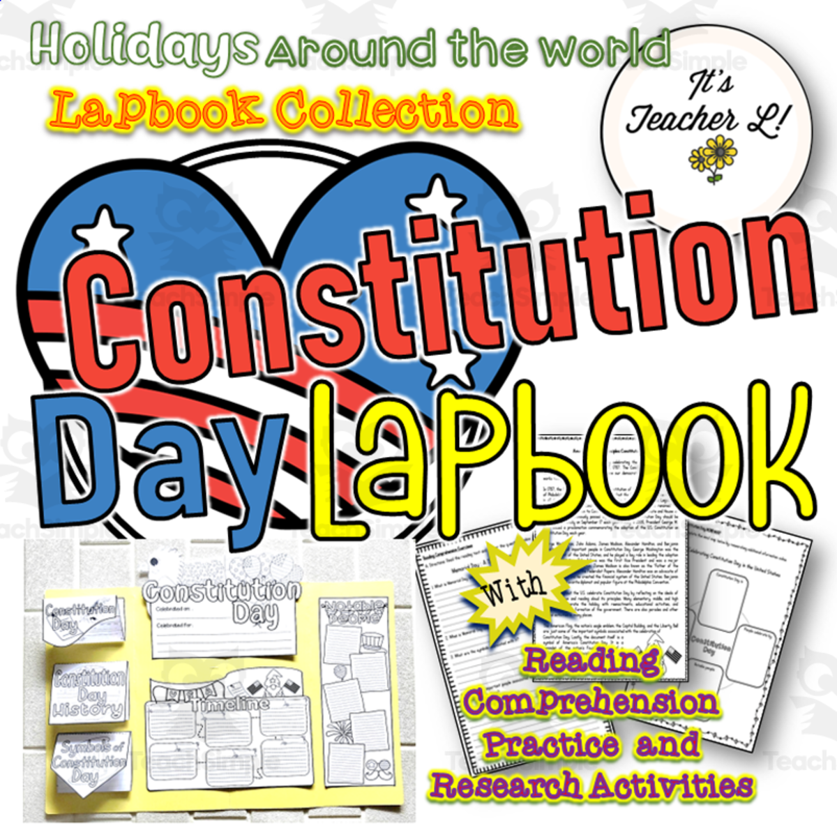 An educational teaching resource from It's Teacher L entitled Constitution Day Lapbook with Reading Comprehension Activities downloadable at Teach Simple.