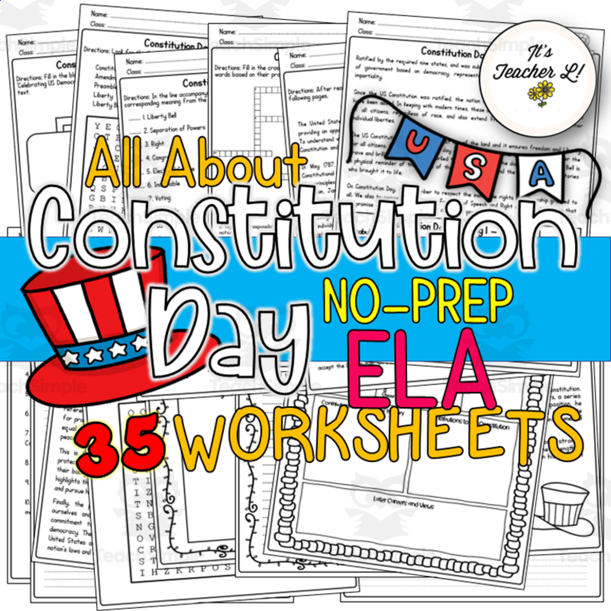 An educational teaching resource from It's Teacher L entitled Constitution Day No-Prep ELA Worksheet downloadable at Teach Simple.