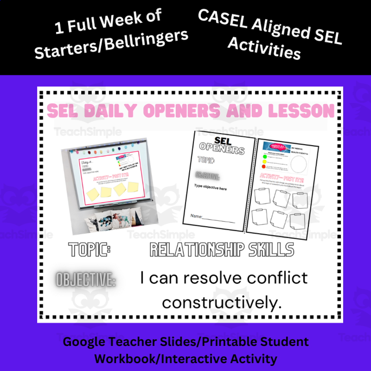 An educational teaching resource from Mrs Bonie Just Teach entitled Constructive Conflict | SEL Daily Openers/Bellringers and Activity downloadable at Teach Simple.