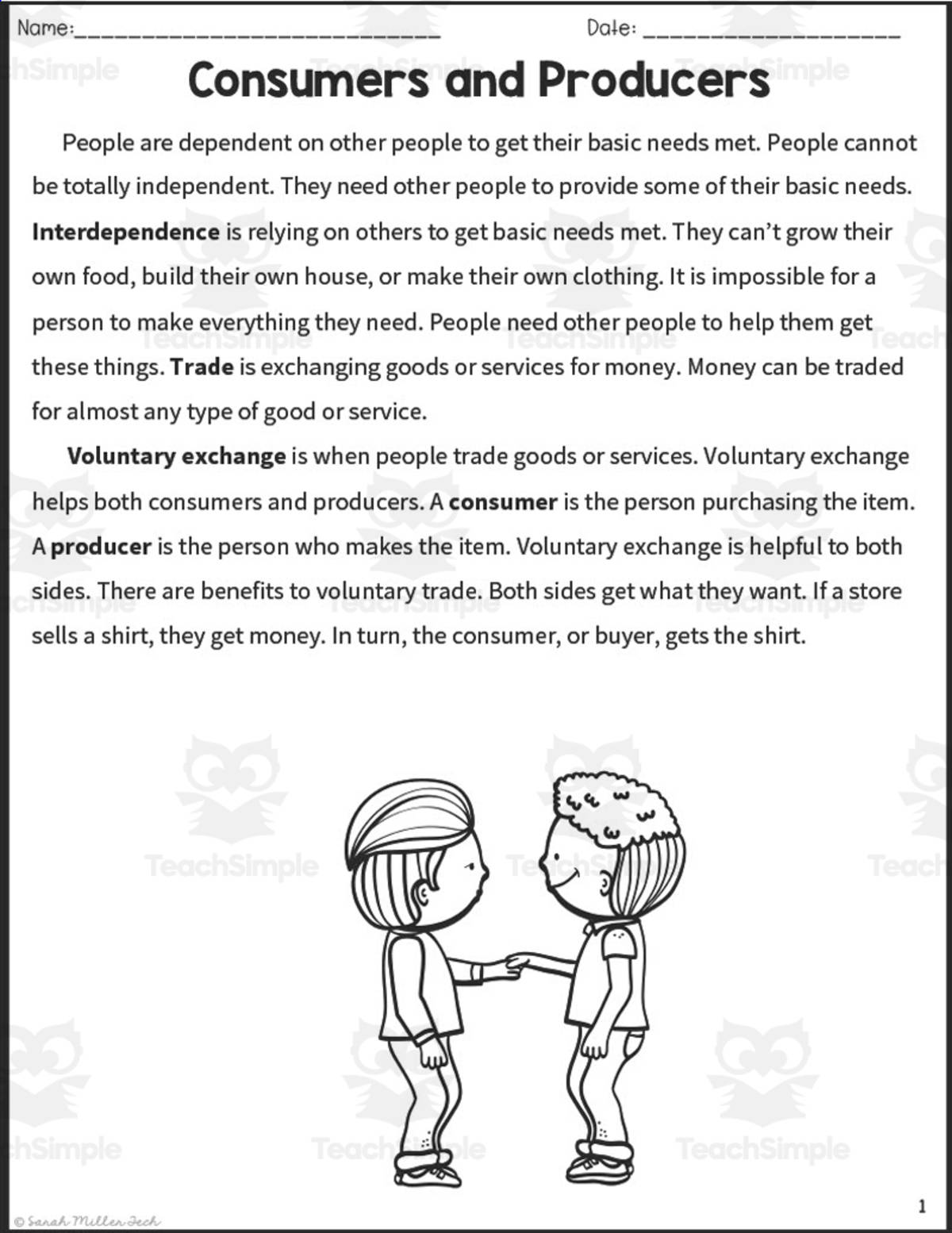 An educational teaching resource from Sarah Miller Tech entitled Consumers and Producers Reading Packet downloadable at Teach Simple.