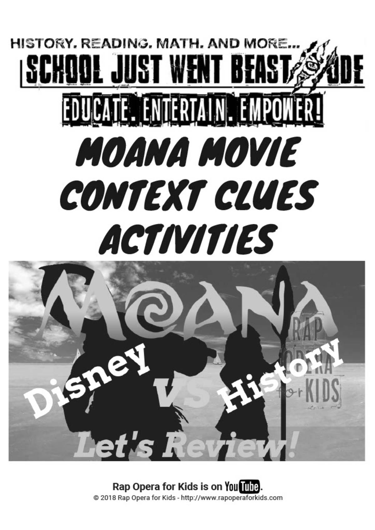 An educational teaching resource from Rap Opera for Kids! entitled Context Clues Activities: Moana Movie | Fiction Passage with Questions downloadable at Teach Simple.