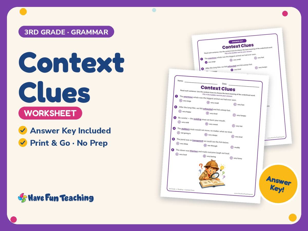 Context Clues Worksheet – 3rd Grade Inference Practice + Answer Key preview