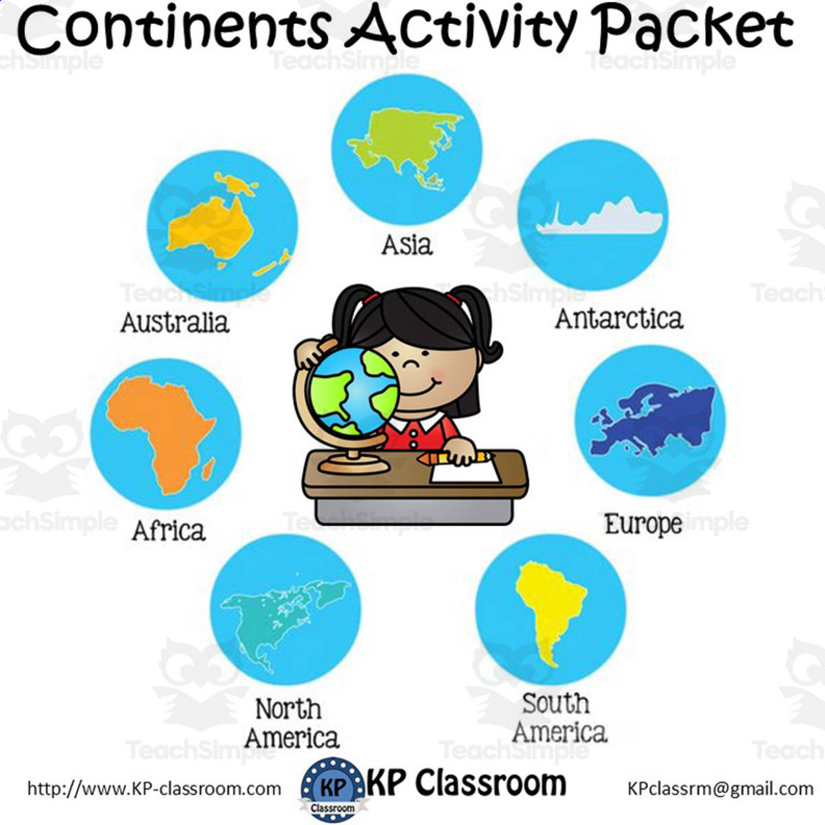 An educational teaching resource from KP Classroom entitled Continents Activity Packet and Worksheets downloadable at Teach Simple.