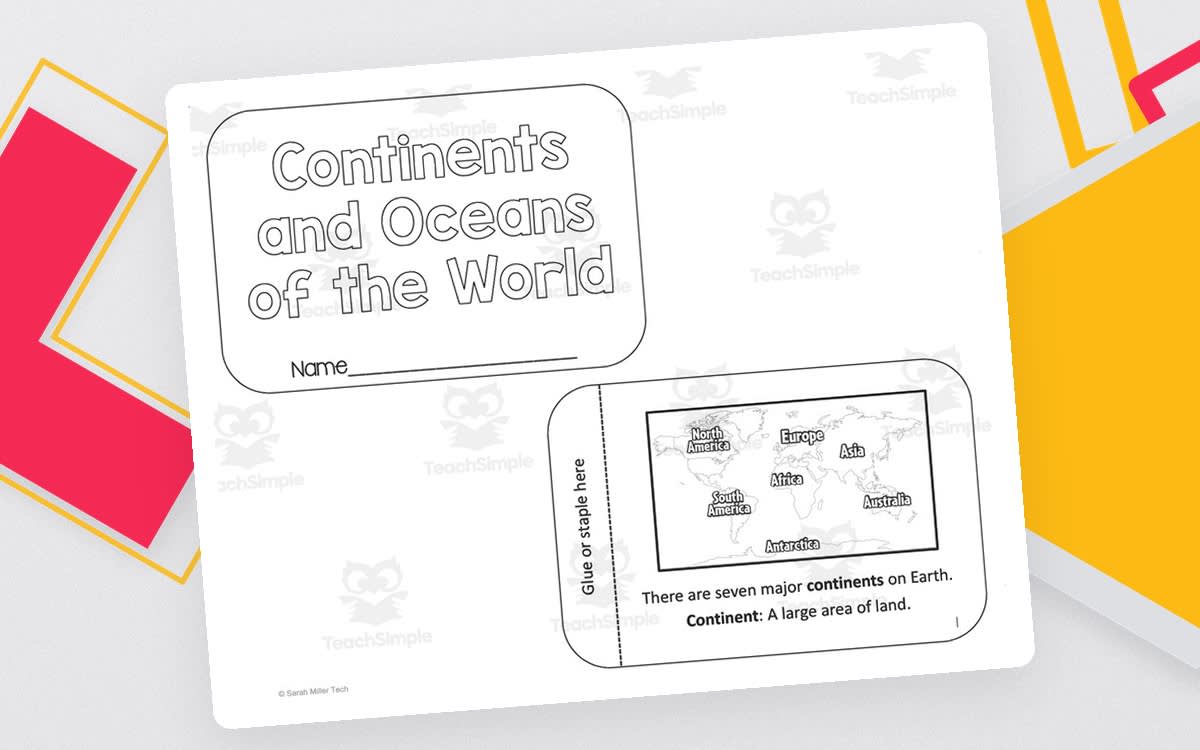 An educational teaching resource from Sarah Miller Tech entitled Continents and Oceans Flipbook Activity downloadable at Teach Simple.