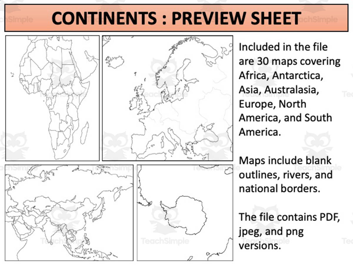 An educational teaching resource from Mr Gray History entitled Continents : Map Sheets downloadable at Teach Simple.