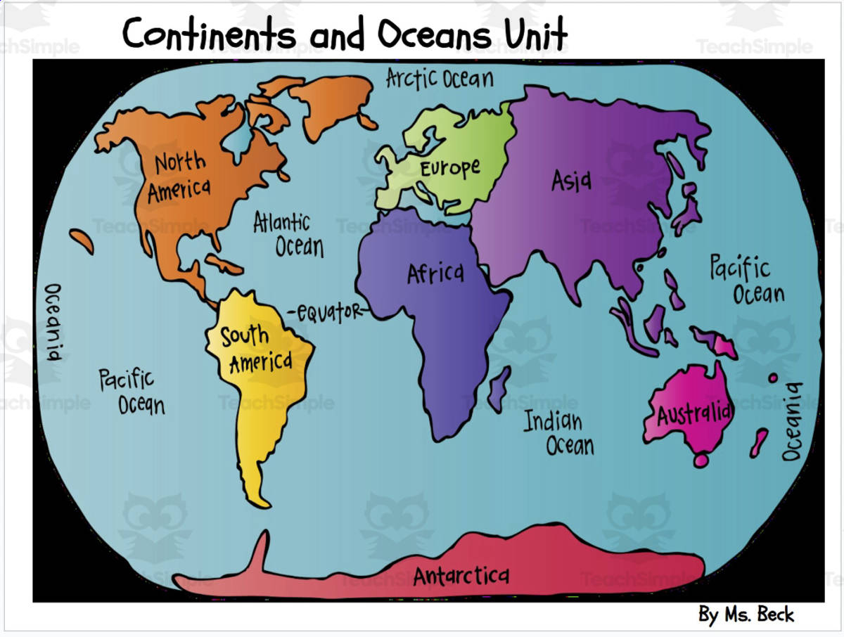 An educational teaching resource from Super Teacher Tactics entitled Continents and Oceans Map – Geography PowerPoint downloadable at Teach Simple.