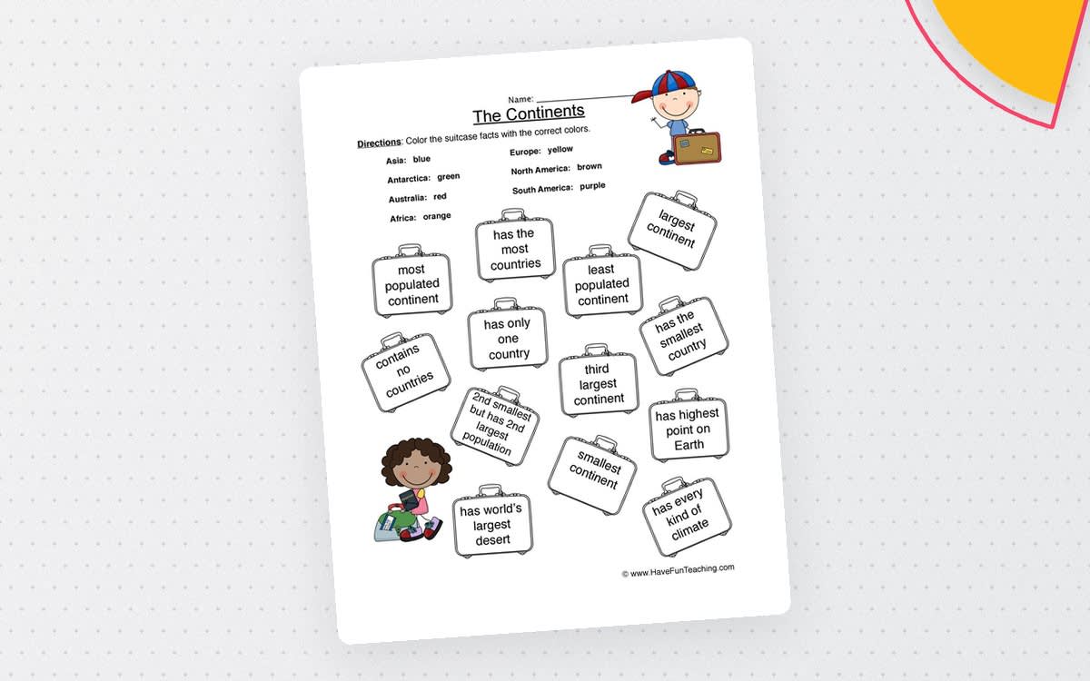 An educational teaching resource from Have Fun Teaching entitled Continents Worksheet - Countries downloadable at Teach Simple.
