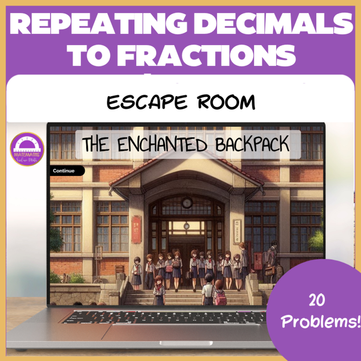 An educational teaching resource from Matemaths entitled Converting Repeating Decimals to Fractions Digital Escape Room downloadable at Teach Simple.