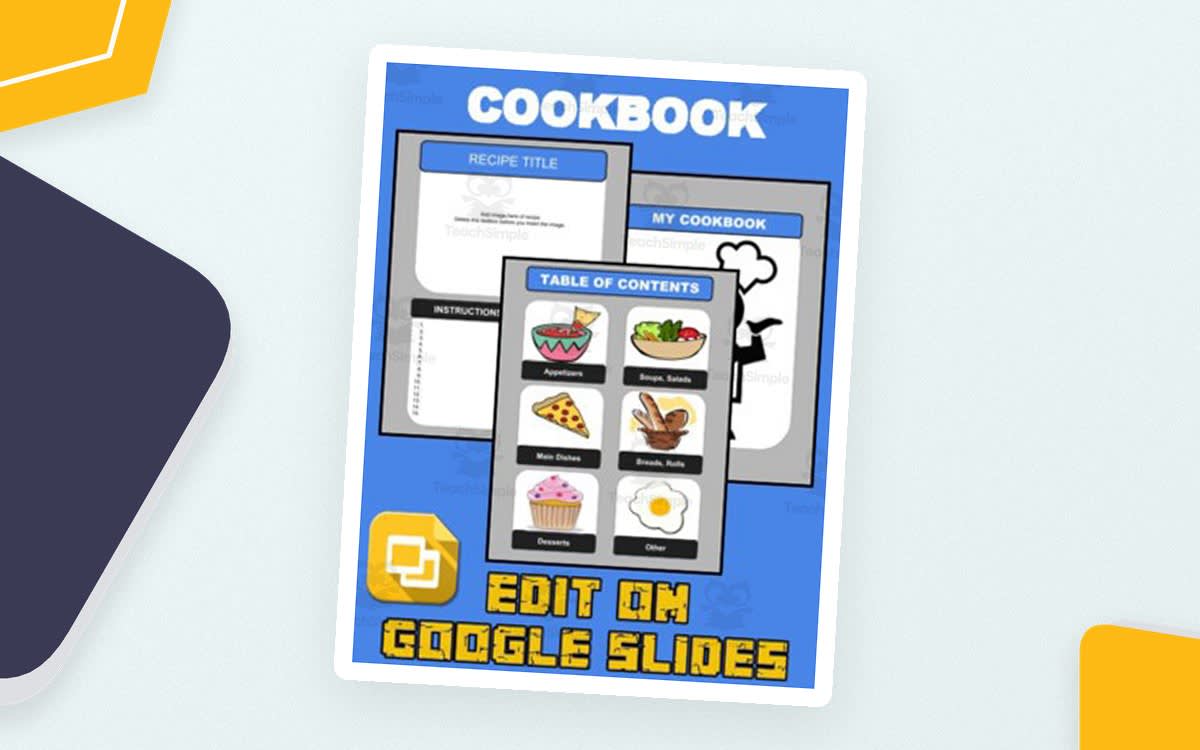 An educational teaching resource from Roombop entitled Cookbook Template (Editable in Google Slides) downloadable at Teach Simple.