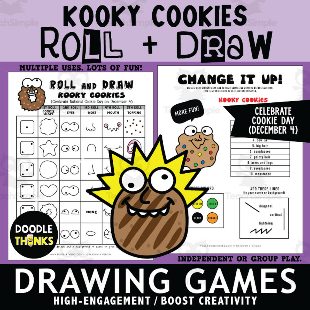 An educational teaching resource from Doodle Thinks entitled Cookie Roll and Draw Games | Cookie Day December Art Activity downloadable at Teach Simple.