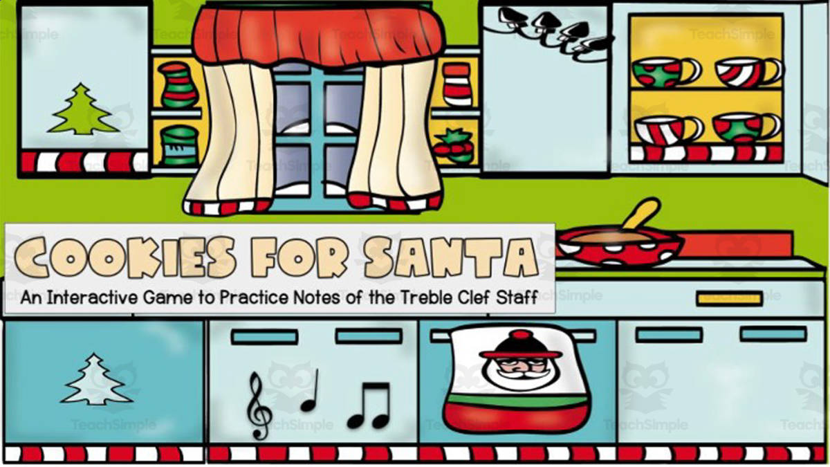 An educational teaching resource from Joyful Noise Teaching entitled Cookies for Santa Interactive Music Game downloadable at Teach Simple.