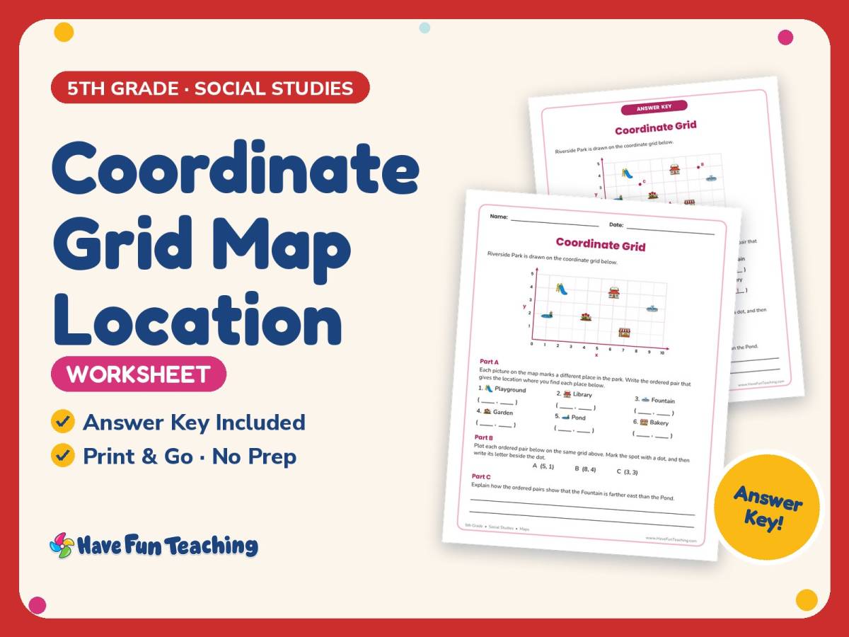 Coordinate Grid Map Location Worksheet – 5th Grade Maps Practice preview