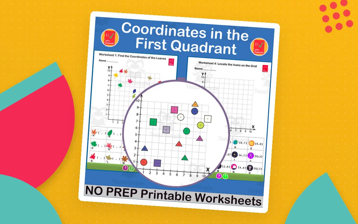 An educational teaching resource from Jeff's Notebooks entitled Coordinates in the 1st Quadrant – Plotting Practice downloadable at Teach Simple.
