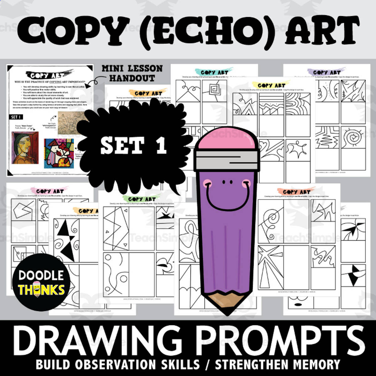 An educational teaching resource from Doodle Thinks entitled Copy (Echo) Art Drawing Prompts Set 1 | Creative Drawing Activities downloadable at Teach Simple.