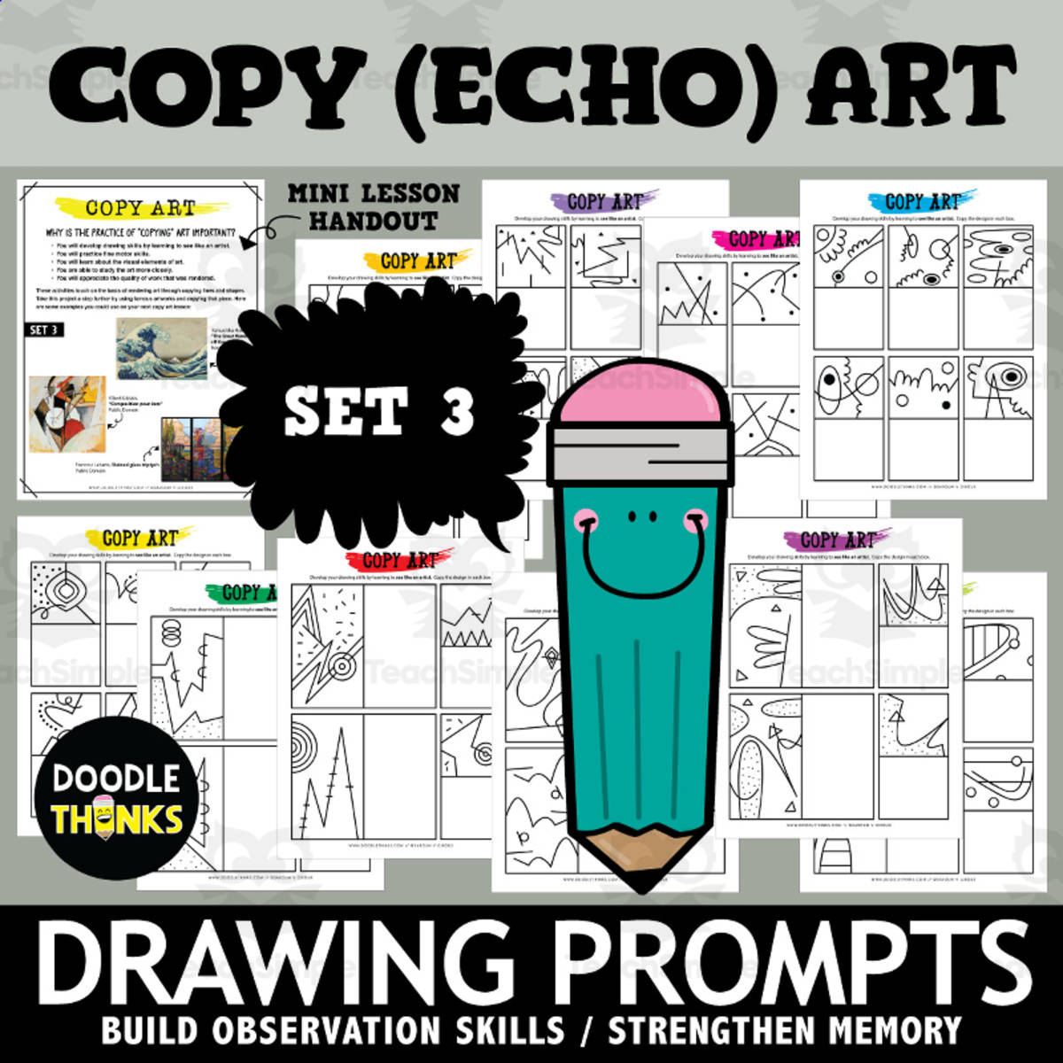 An educational teaching resource from Doodle Thinks entitled Copy (Echo) Art Drawing Prompts Set 3 | Creative Drawing Activities downloadable at Teach Simple.