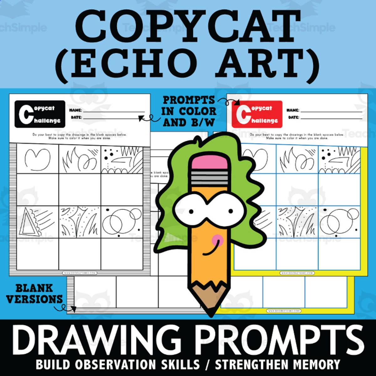 An educational teaching resource from Doodle Thinks entitled Copycat (Echo Art) Drawing Prompts | Brain Break or Morning Work downloadable at Teach Simple.