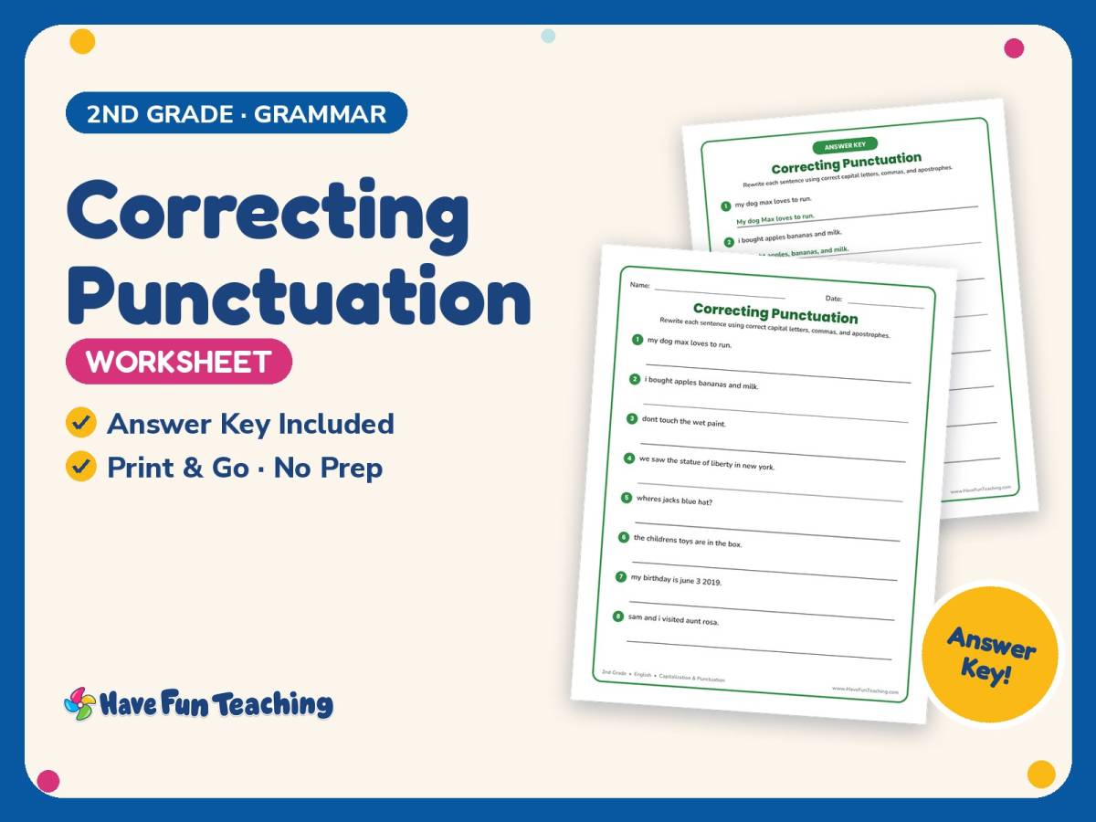 Correcting Punctuation Worksheet – 2nd Grade Capitalization Practice preview