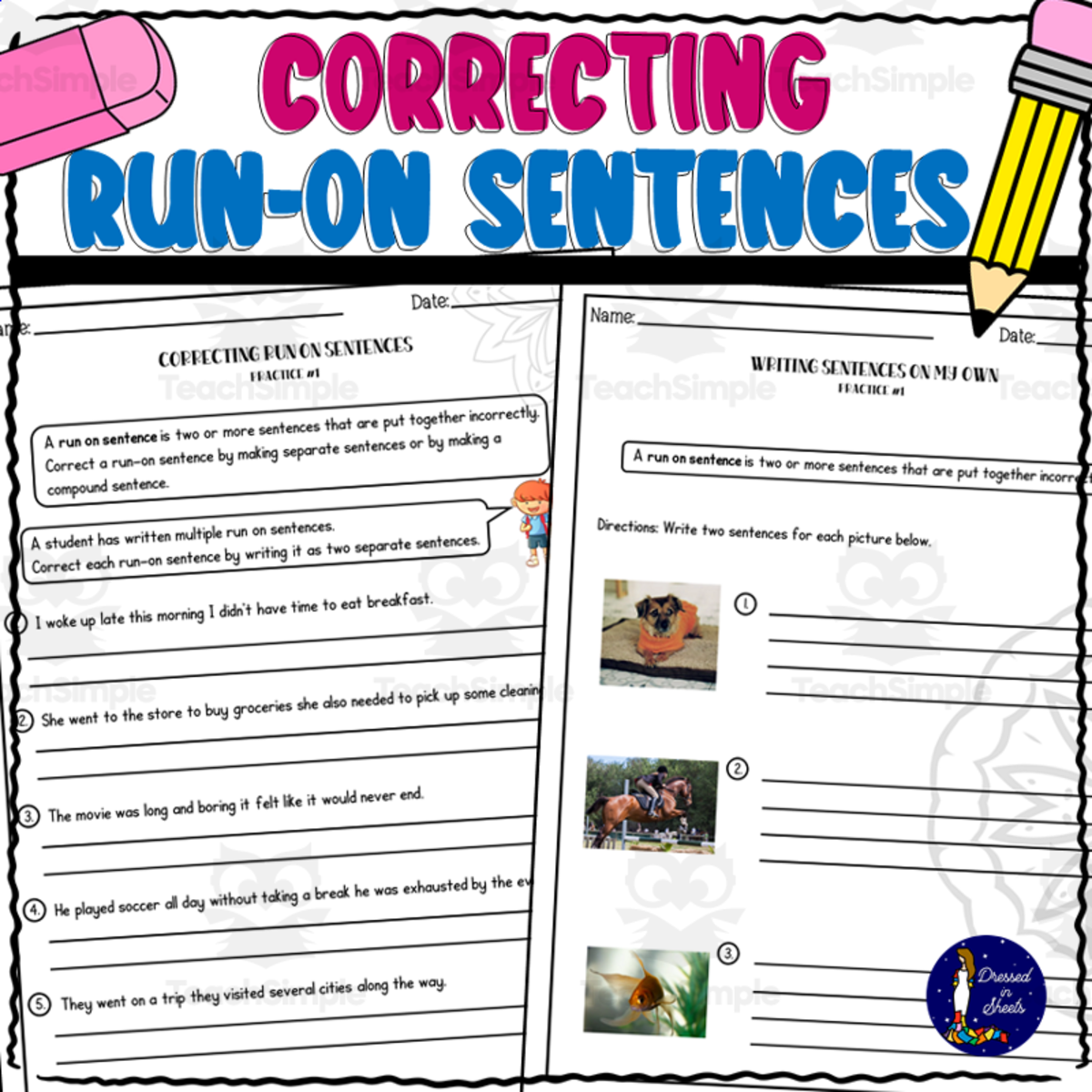An educational teaching resource from Soumara Siddiqui entitled Correcting Run-On Sentences downloadable at Teach Simple.