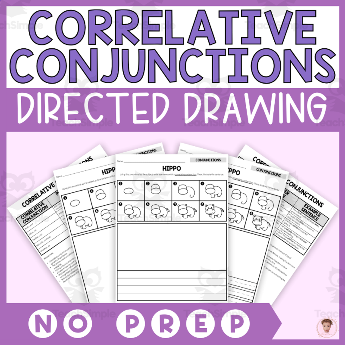 An educational teaching resource from Heather Huhman entitled Correlative Conjunctions - Zoo Animals Directed Drawing downloadable at Teach Simple.