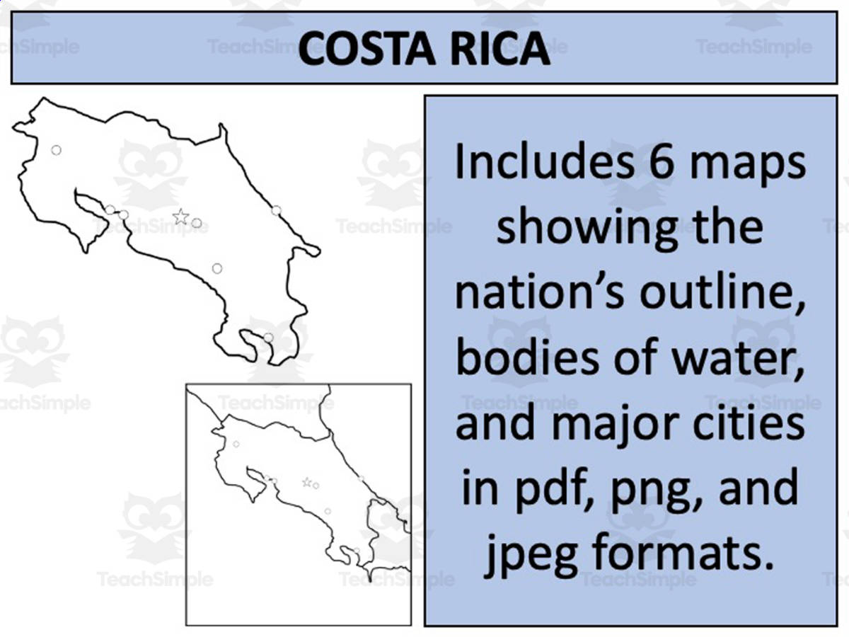 An educational teaching resource from Mr Gray History entitled Costa Rica Map Resources downloadable at Teach Simple.