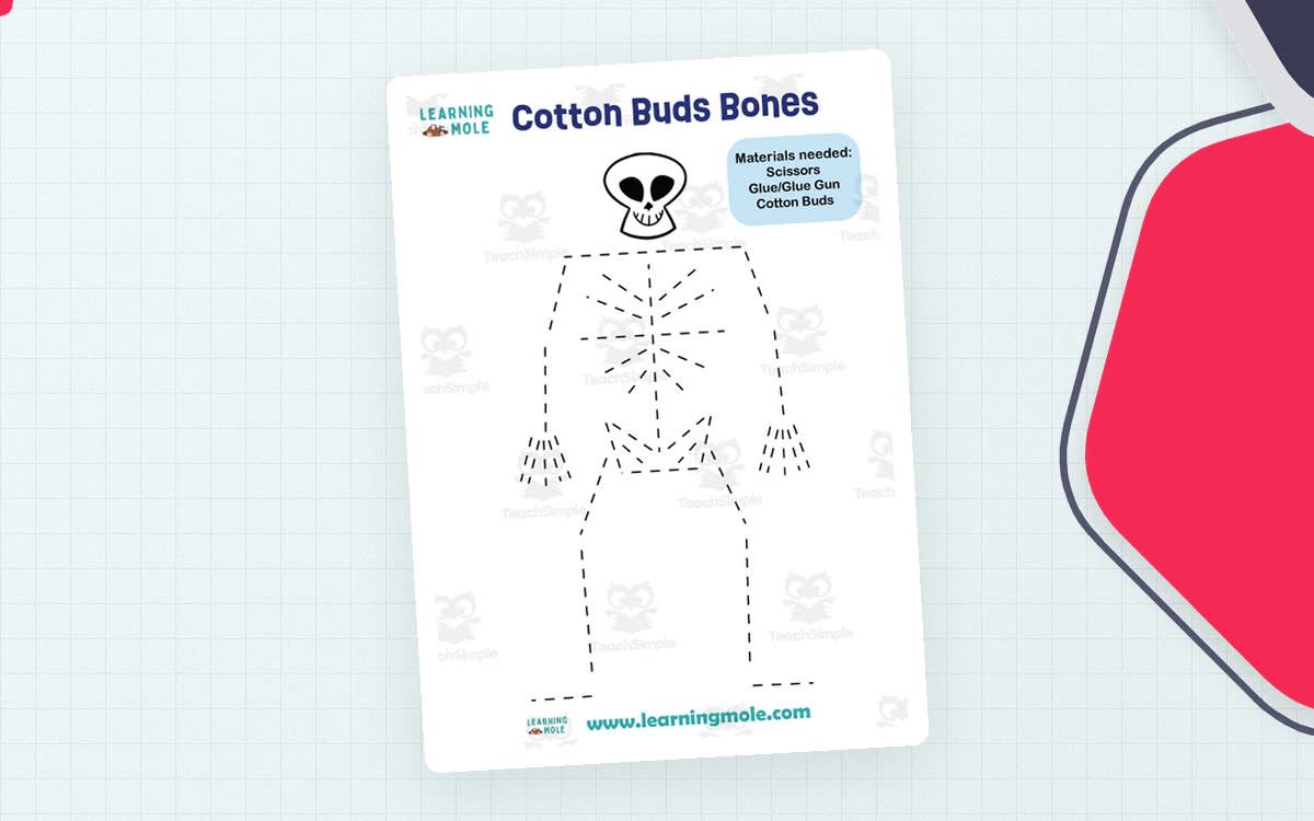 An educational teaching resource from Educational Voice entitled Cotton Buds Bones Activity downloadable at Teach Simple.