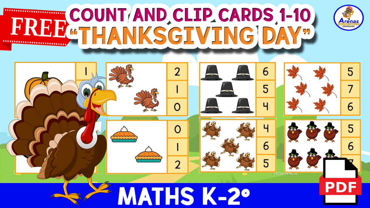 An educational teaching resource from EDITORIAL LAURA EDUCA entitled COUNT AND CLIP 1 to 10 - THANKSGIVING DAY downloadable at Teach Simple.