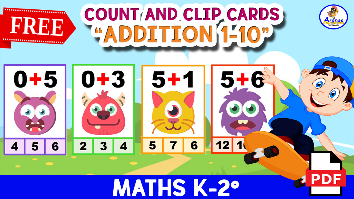 An educational teaching resource from EDITORIAL LAURA EDUCA entitled COUNT AND CLIP Addition 1 to 10 - MONSTER THEME downloadable at Teach Simple.